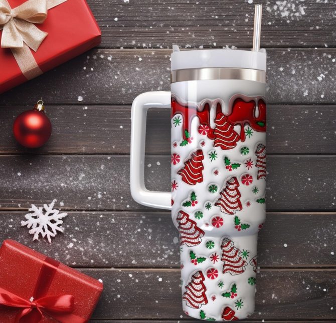 Christmas Tree Cakes Custom Stanley Quencher 40oz Stainless Steel Tumbler With Handle - Image 2