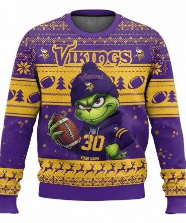 Personalized Minnesota Vikings Grinch Ugly Sweater, NFL Christmas Sweater