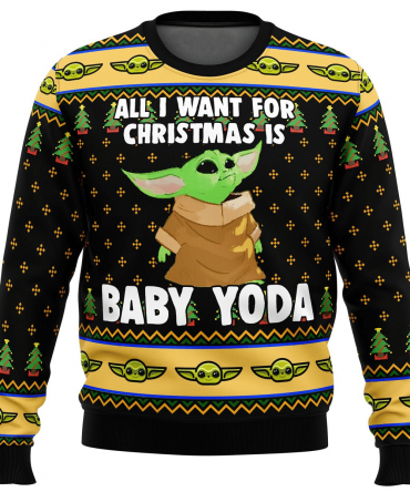 Star Wars Baby Yoda All I Want Mandalorion Ugly Sweater Gifts, Star Wars Gift Fan Ugly Sweater
