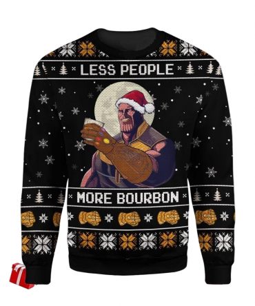 Thanos Less People More Bourbon Ugly Sweater, Thanos Christmas Sweater, Funny Thanos Gift, Thanos Less People More Bourbon Shirt