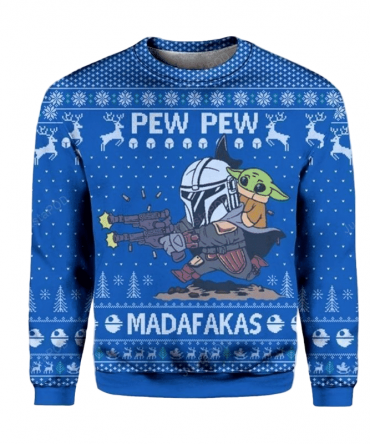 Star Wars Pew Pew Madafakas Baby Yoda Ugly Sweater Gifts, Baby Yoda Gift Fan Ugly Sweater