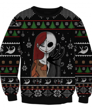 The Nightmare Before Christmas Jack Skellington And Sally Ugly Sweater Gifts, Jack Skellington Gift Fan Ugly Sweater