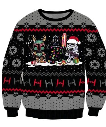 Star Wars Boba Fett Darth Vader Ugly Sweater, Christmas Gift, Star Wars Boba Fett Darth Vader Ugly Christmas Sweater
