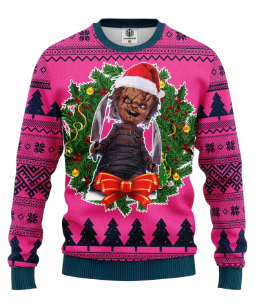 Xmas Horror Movie Characters Halloween Gifts, Chucky Doll Ugly Christmas Sweater 317