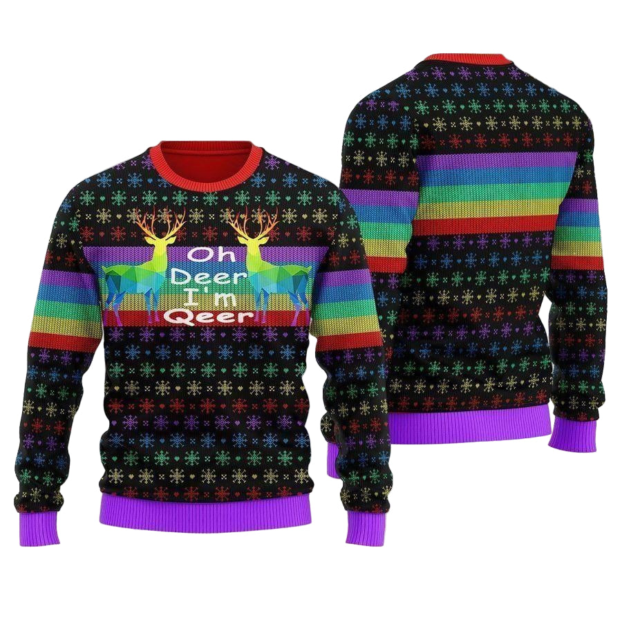 Oh Deer I'm Queer Ugly Sweater, Christmas Gift , Oh Deer I'm Queer Ugly Christmas Sweater