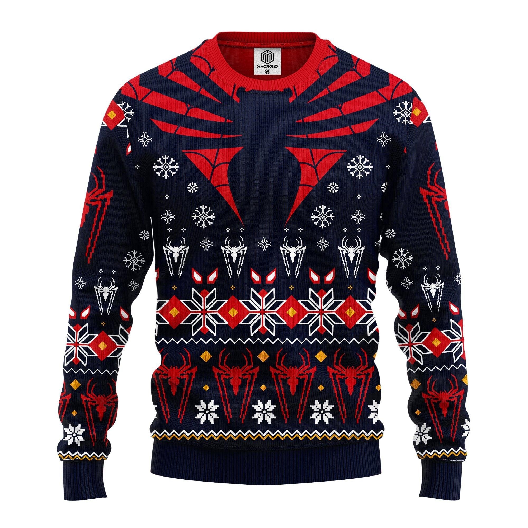 Spider Man Marvel Comics Gifts, Spiderman Logo Ugly Christmas Sweater 2045