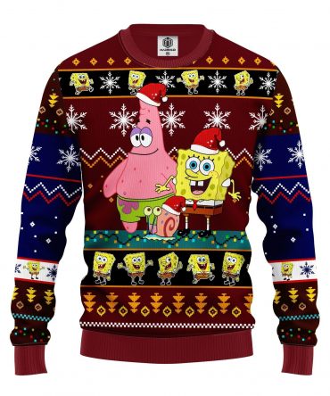 Santa Spongebob And Patrick Star Ugly Christmas Sweater