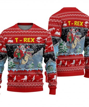 Santa Riding T-rex Ugly Sweater, Santa Riding T-rex Christmas Shirt