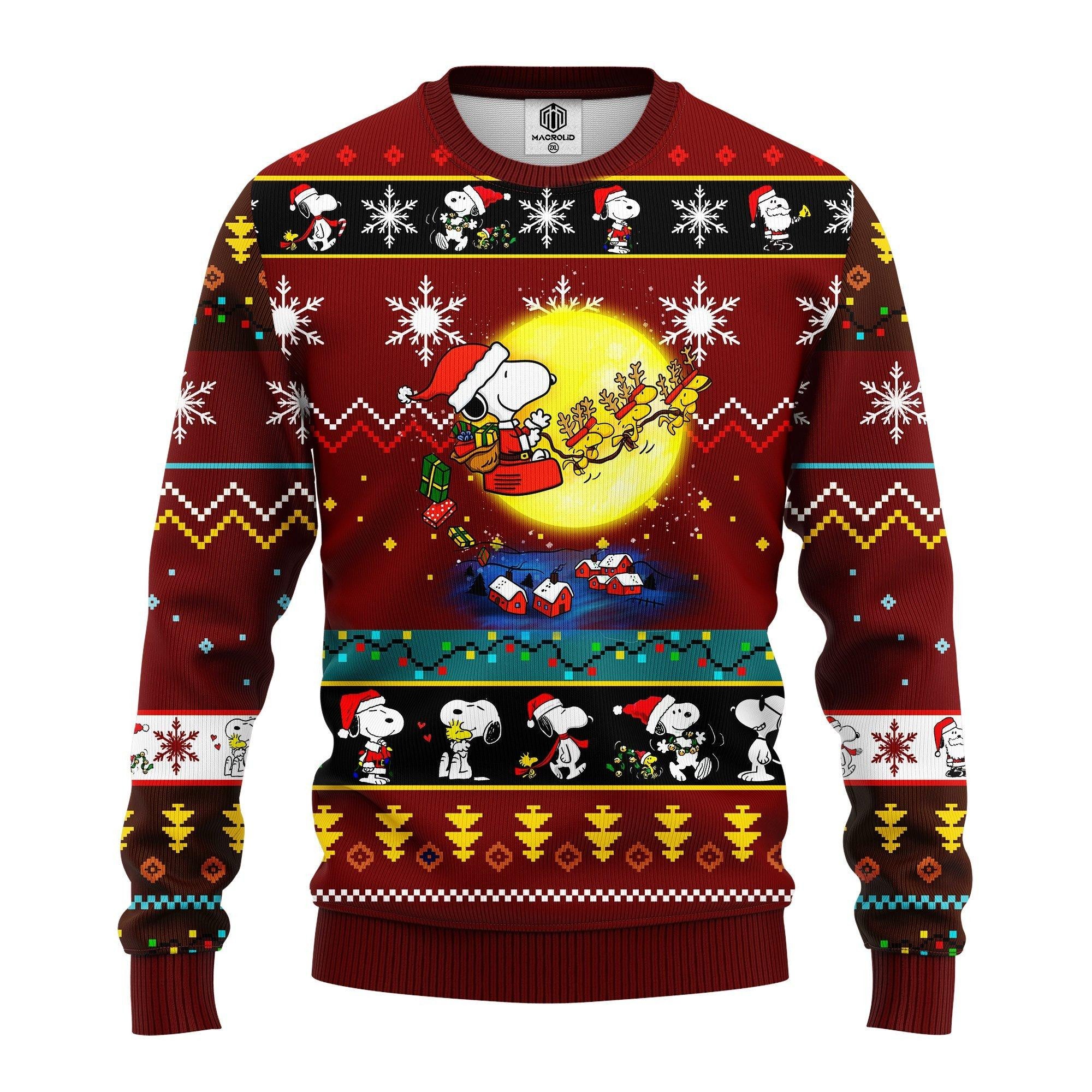 The Peanuts Merry Xmas Gifts, Santa Snoopy And Woodstock Ugly Christmas Sweater