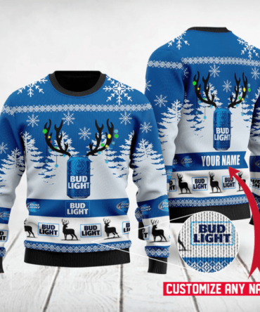 Bud Light Custom Name Ugly Sweater Gifts, Bud Light Gift Fan Ugly Sweater