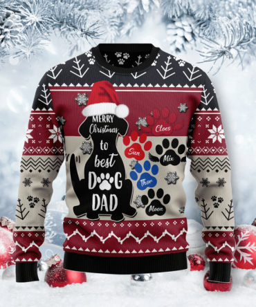 Personalised To Best Dog Dad Custom Dog Name Christmas Dog Dad Gift Dog Lover Ugly Christmas Sweater