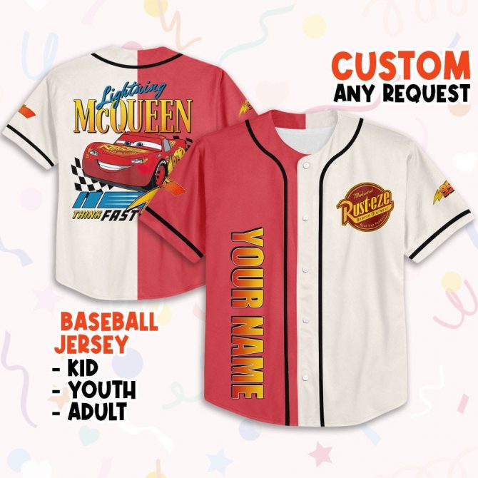 Custom Lightning Mcqueen Baseball Jersey – Personalized Kids/Youth/Adult Sizes
