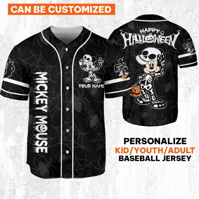 Custom Halloween Mickey Mouse Baseball Jersey - Kids/Youth/Adult Personalized Gift