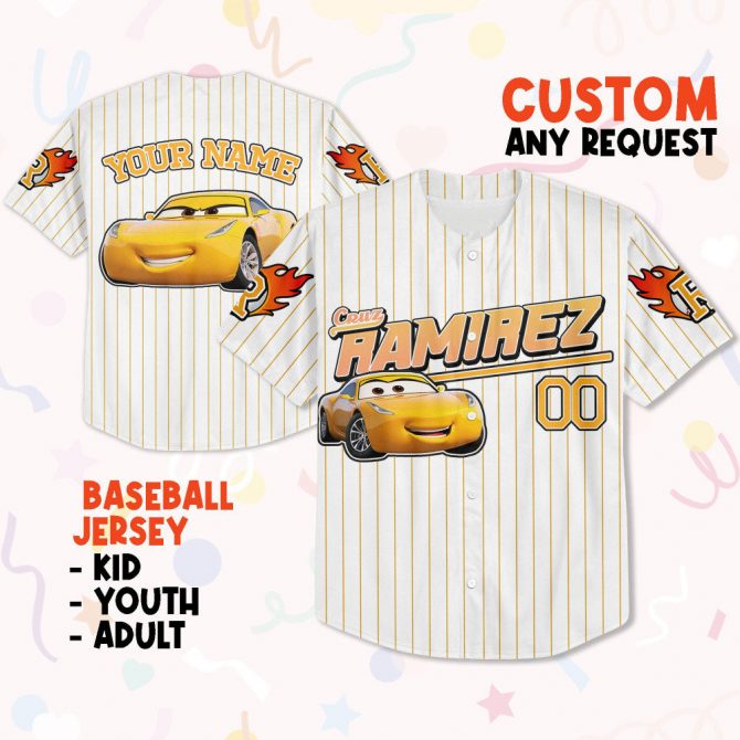 Customizable Kids' Baseball Jersey With Cool Car Design - Perfect For All Ages!