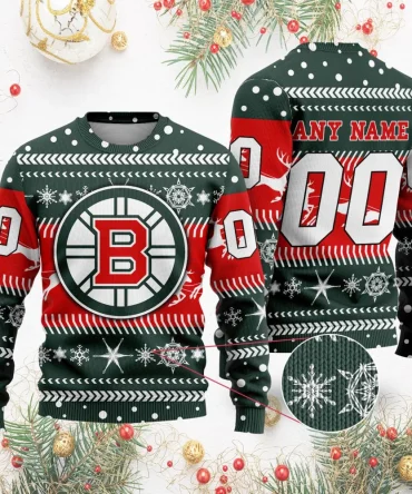 NHL Boston Bruins Personalized Name &amp; Number Unisex Sweater For Christmas Season