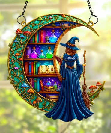 Bookshelf Moonlight Suncatcher Ornament Personalized Gifts for Book Lovers