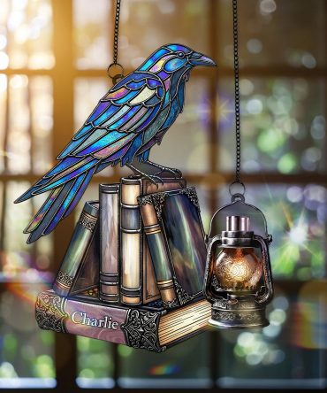 Raven on Books Gothic Suncatcher Ornament - Personalized Gifts For Book Lover