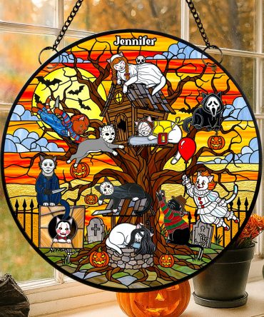 Creepy Cat Suncatcher Ornament, Personalized Gifts For Cat Lovers & Horror Fans