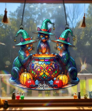 Witch Cat Suncatcher Ornament - Personalized Gifts For Halloween