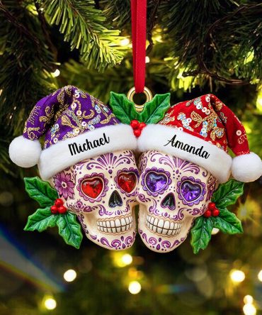 Personalized Gifts For Christmas, Christmas Dia de Los Muertos Skull Couple Acrylic Ornament