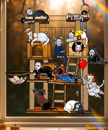 Spooky Cat Suncatcher Ornament, Personalized Gifts For Cat Lovers & Horror Fans