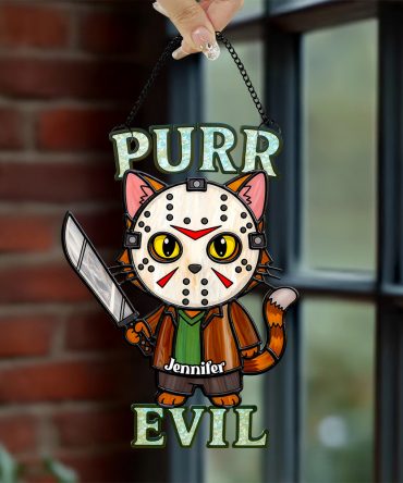 Creepy Cute Cat Suncatcher Ornament, Personalized Gifts For Cat Lovers & Horror Fans