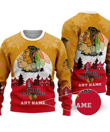 NHL Chicago Blackhawks Personalized Name Christmas Ugly Sweater Design ST2306