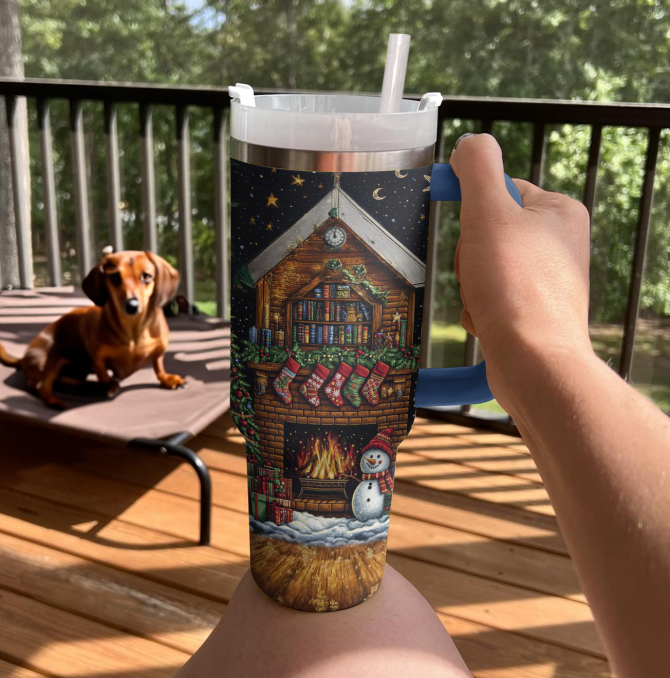 2000s Festive Throwback Christmas Custom Stanley Quencher 40oz Stainless Steel Tumbler With Handle - Image 3
