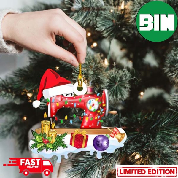2D Christmas Tree Decorations 2023 Sewing Machine Santa Hat Christmas Ornament
