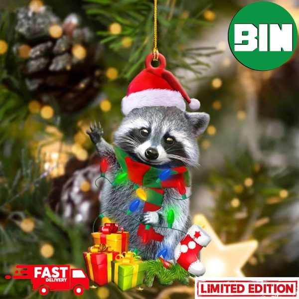 2D Cute Christmas Cute Raccoon Xmas Tree Decorations Ornament