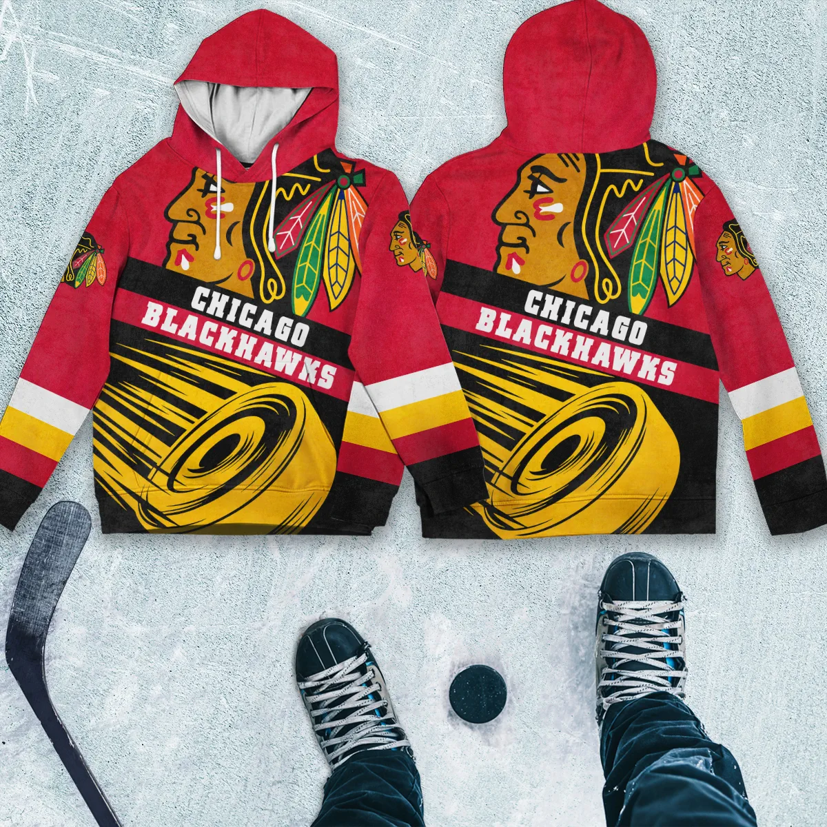 Ice Hockey Puck Chicago Blackhawks National Hockey League All Over Prints BLNHL020924CBHD - Hoodie - Image 4