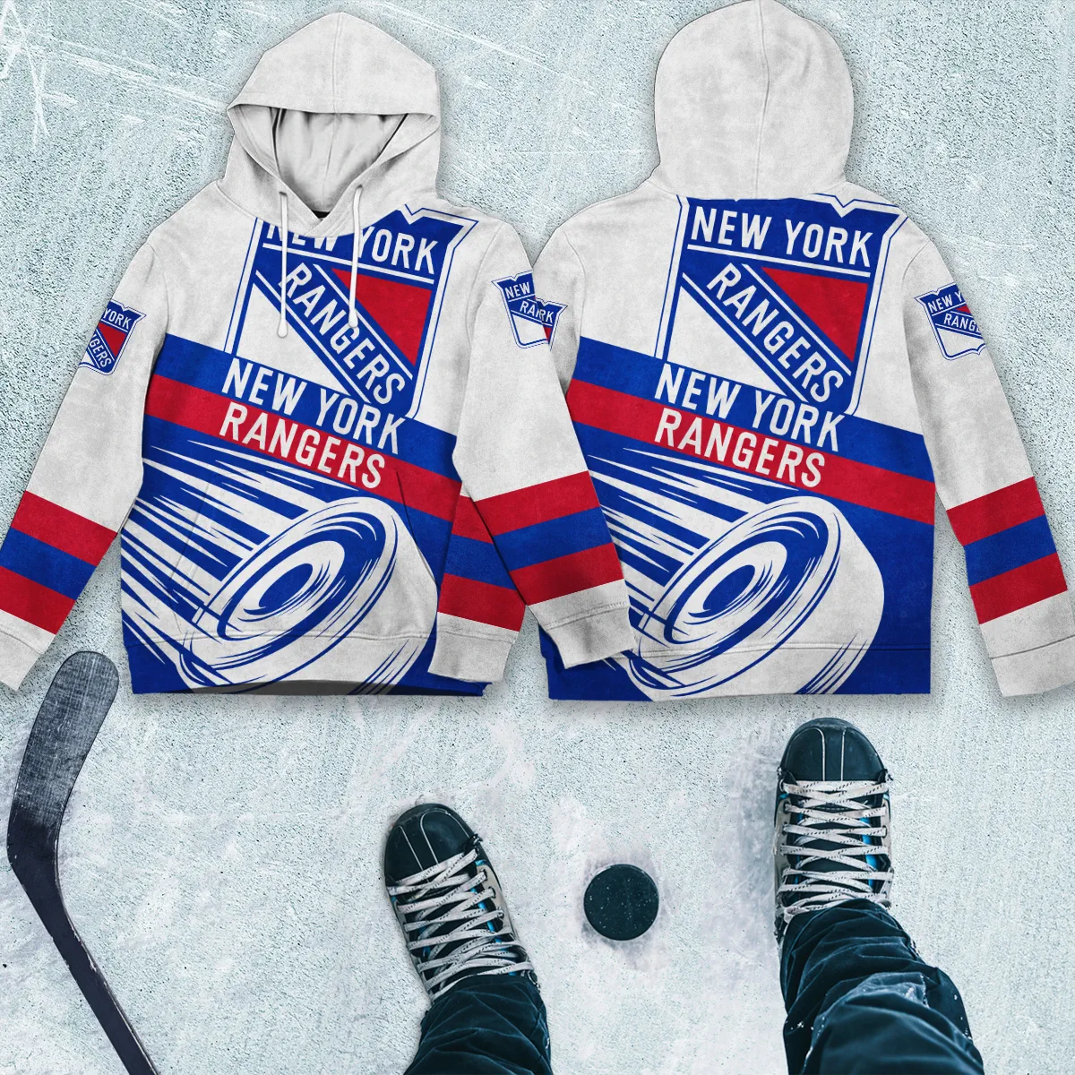 Ice Hockey Puck New York Rangers National Hockey League All Over Prints BLNHL020924NYRHD - Hoodie - Image 4