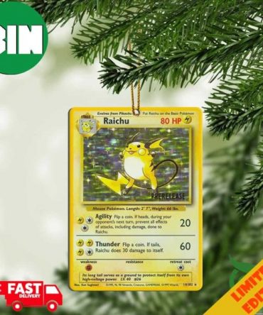3D Pokemon Prerelease Raichu Rare Card Custom Christmas 2023 Ornament