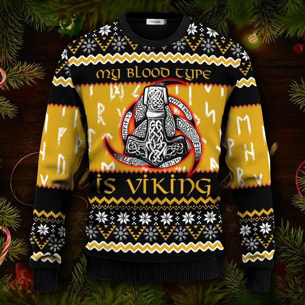My Blood Type Is Viking Ugly Christmas Sweater
