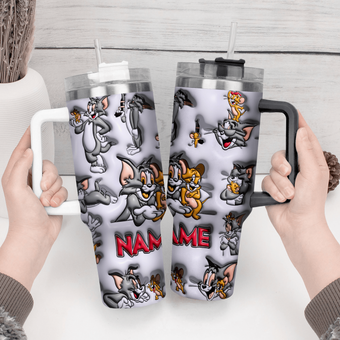 Personalized Tom & Jerry Tumbler with Straw - Custom Name Gift - Image 2