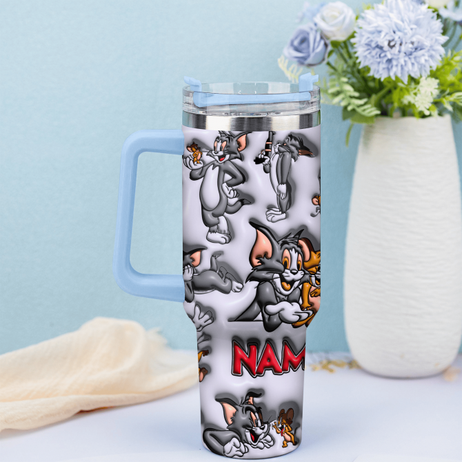 Personalized Tom & Jerry Tumbler with Straw - Custom Name Gift - Image 3