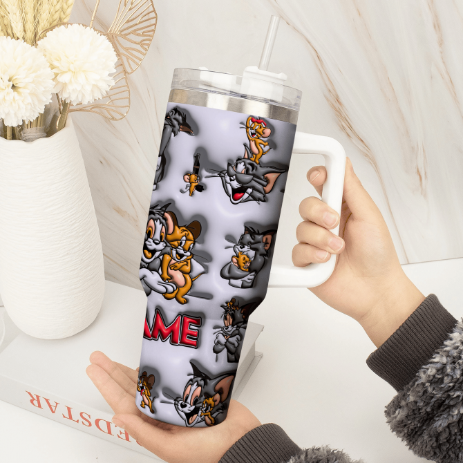 Personalized Tom & Jerry Tumbler with Straw - Custom Name Gift - Image 4