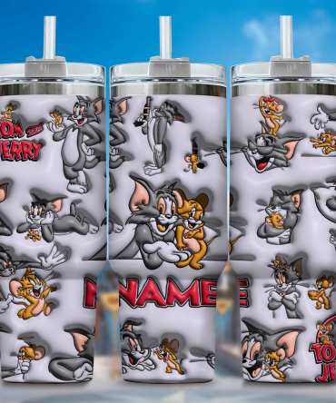 Personalized Tom & Jerry Tumbler with Straw - Custom Name Gift