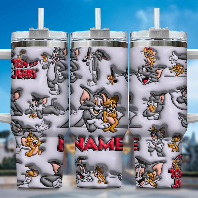 Personalized Tom & Jerry Tumbler with Straw - Custom Name Gift