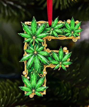 Crystal Leaf Initial Ornament - Christmas Gifts For Stoners