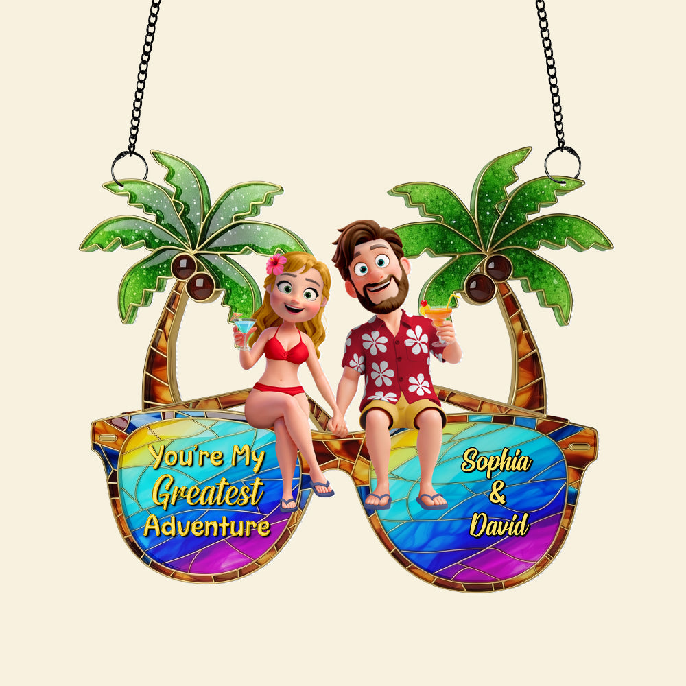 Personalized Gifts For Couple Suncatcher Ornament, Tropical Vacation - Image 4