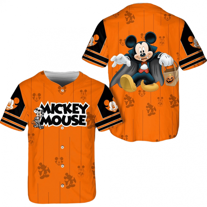 Spooky Mickey Mouse Halloween Jersey - Kids' Trick Or Treat Shirt - Orange & Black