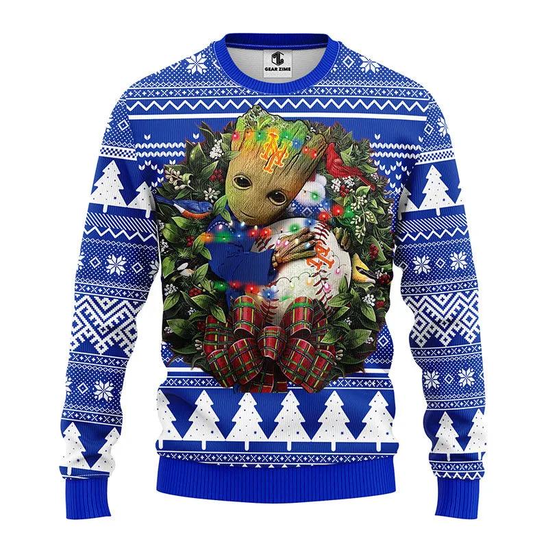 New York Mets Groot Hug Ugly Christmas Sweater, MLB Christmas Sweater