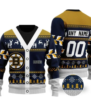 NHL Boston Bruins Personalized Name &amp; Number Unisex Sweater For Christmas Season