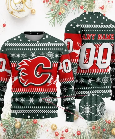 NHL Calgary Flames | Personalized Name &amp; Number Unisex Sweater For Christmas Season