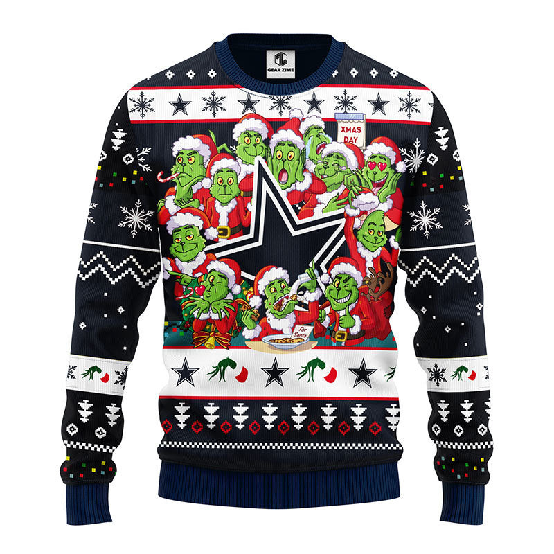 Dallas Cowboys 12 Grinch Xmas Day Ugly Christmas Sweater, Grinch Xmas Sweater