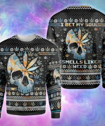 Skull Weed Unisex Ugly Christmas Sweater, Skull Xmas Sweater