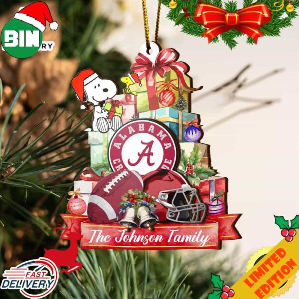 Alabama Crimson Tide And Snoopy Christmas NCAA Ornament Custom Your Family Name