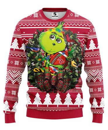 Alabama Crimson Tide Grinch Hug Ugly Christmas Sweater, Grinch Xmas Sweater, NFL Ugly Sweater