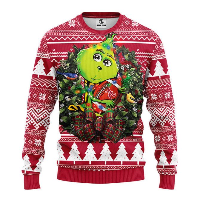 Alabama Crimson Tide Grinch Hug Ugly Christmas Sweater, Grinch Xmas Sweater, NFL Ugly Sweater